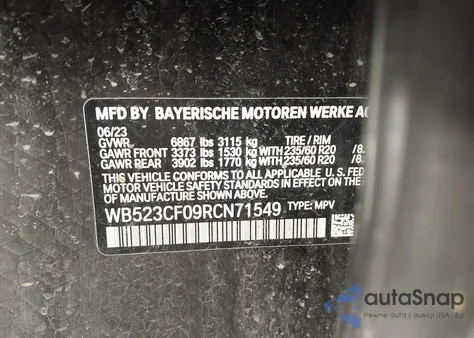 2024 BMW Ix xDrive50 z USA, uszkodzony, nr VIN WB523CF09RCN71549